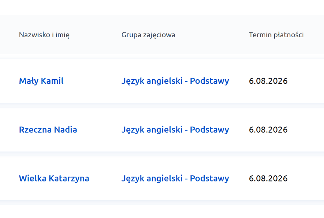 Tabela płatności